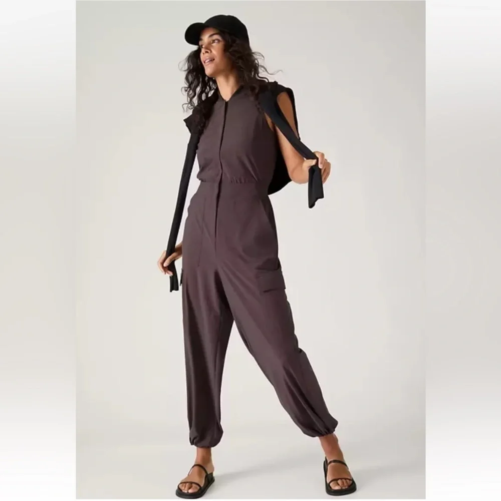 New Athleta 12 Brooklyn Utility Jumpsuit Shale Size 2 - Picture 7 of 12